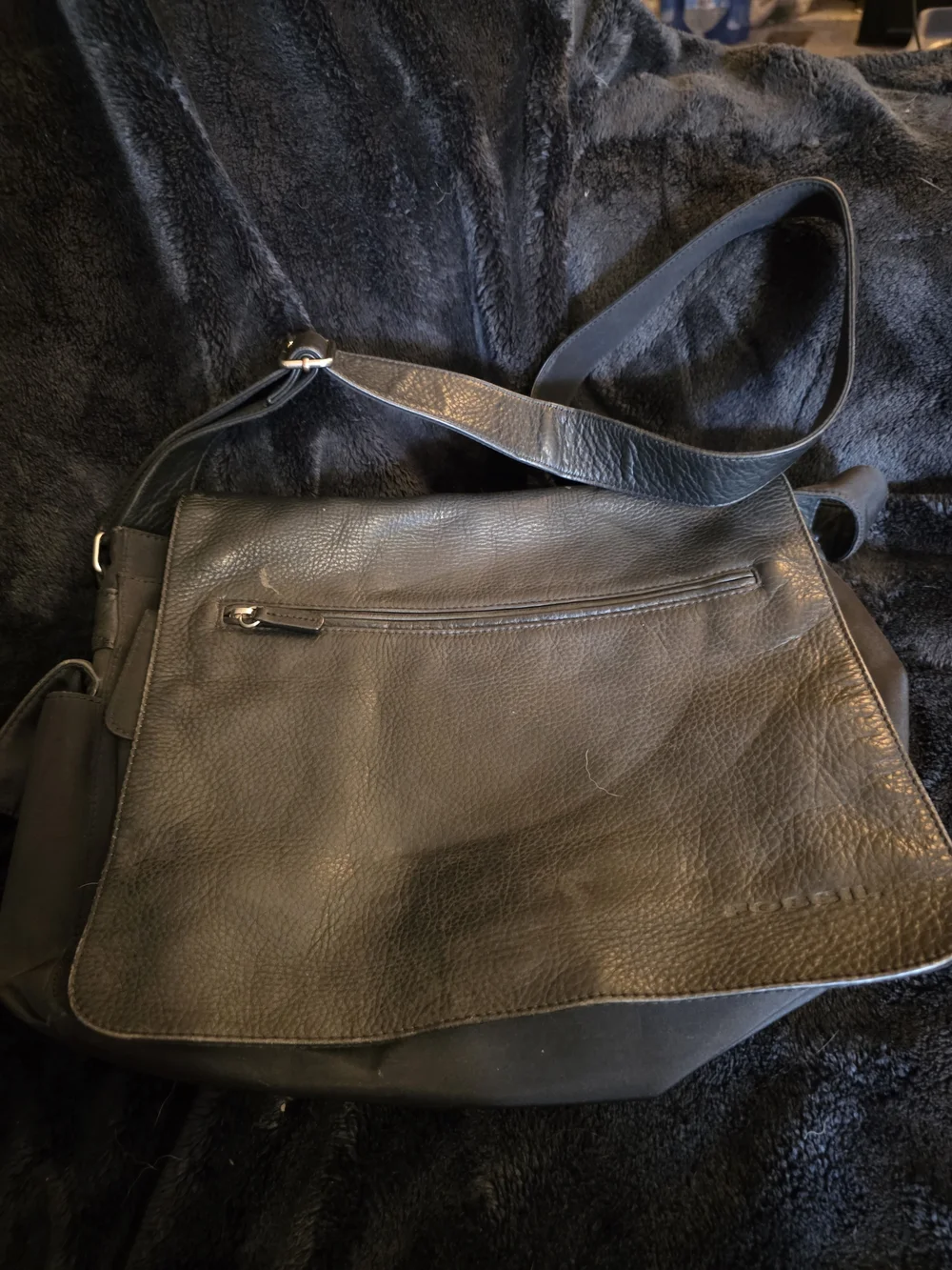 FOSSIL Black Leather Messenger Bag